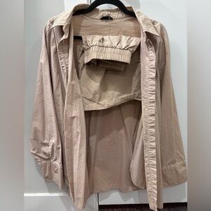 Tan Button Up Shirt & Shorts Set Matching Lounge Set | Neutral Coastal Outfit M